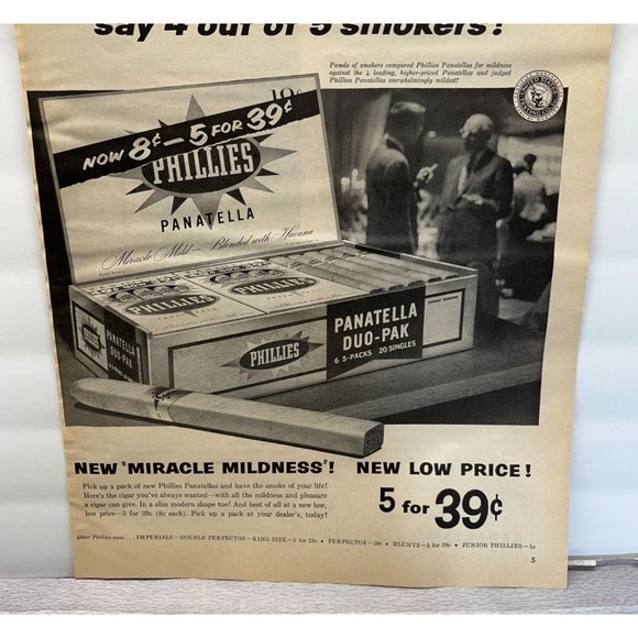 Vintage 1958 Print Ad Phillies Panatella Cigars Miracle Mildness Smoking - Picture 3 of 5